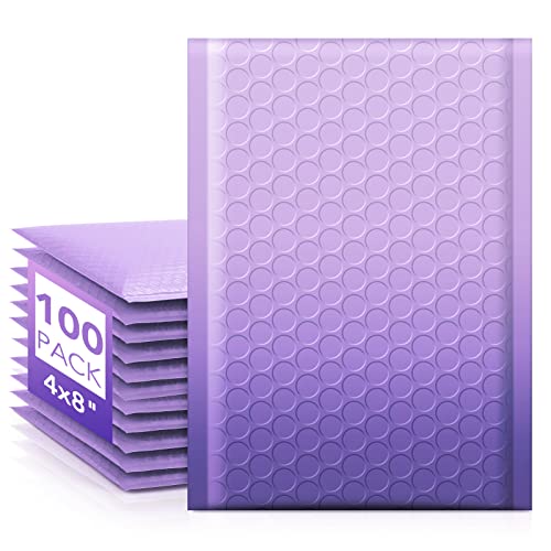 Image of Fuxury 4x8 Bubble Mailer 100 Pack Gradient Purple Cute Bubble Envelopes | Opaque Strong Adhesion Pattern Padded Mailing Envelopes for Shipping Jewelry,Makeup,Trading Cards #000 Thick Padded Mailer