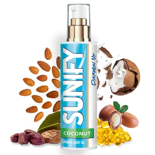 SUNIFY COCONUT - Acceleratore di abbronzatura naturale, olio naturale con vitamina E e profumo di noce di cocco, per un'abbronzatura rapida e irresistibile, olio idratante per corpo e viso, 200 ml
