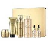 24K Gold Skin Care Set 6-Piece Collection 24K Skincare Set with Facial Cleanser, Face Serum 2pcs, Eye Cream, Essence Milk, Toner, Anti-Aging Skin Care Kit For Women
