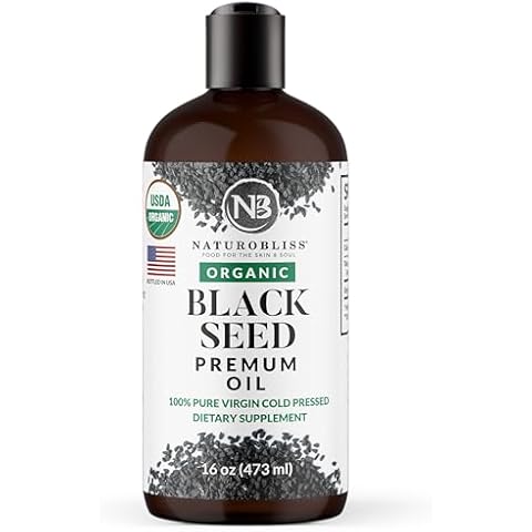 NaturoBliss Organic Black Seed Oil 100 Virgin Cold Pressed Omega 3 6 9 Super Antioxidant for Immune Support, Joints, Mobility, Digestion, Hair Skin Vegan, Gluten-Free, Non-GMO USDA Certified 16oz Cover