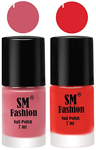 Image of Long Lasting Nail Polish | Nail Paint Combo 7 ml Each) - Set of 2 Nude Pink-Candy Orange