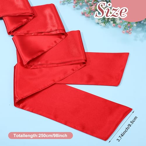 Red Bow Belt for Women, 2PCS Wedding Satin Sash Belt Self Tie Ribbon Bow Tie for Dress, Weddings, Parties, 3.74'' Wide Folding Bowties Accessory, Double-Sided Polyester (Red, Wine Red)2