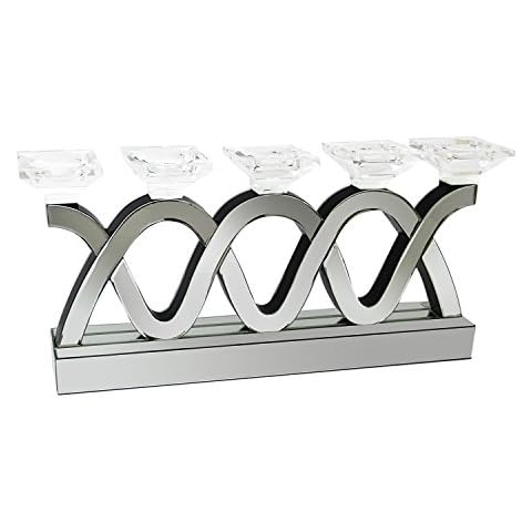 Enchanting Mirrored X-Wave 5 Candle Crystal Candleabra, Silver Cover