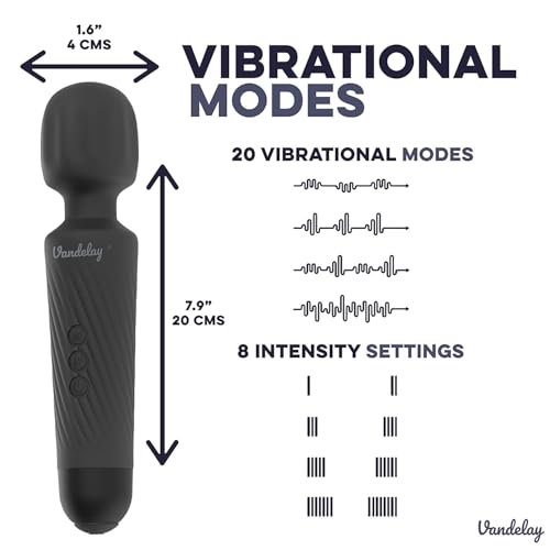 Image of Vandelay Full Body Massager for Women & Men, Rechargeable Wireless Massager Machine for Pain Relief, Handheld Massager with Medical Grade Silicone, 8 Speeds, 20 Modes - Mist Black