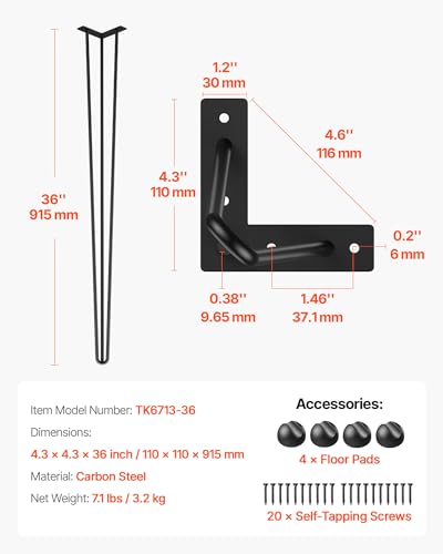 Patas para banco y escritorio Happybuy de horquilla negra con triple varilla de acero 2