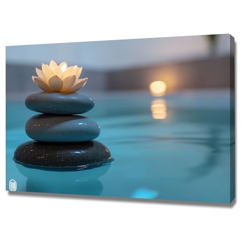 Toile zen CUDAOO haut de gamme tableau de lotus gris encadré 40x60 cm