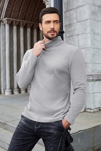 Image of COOFANDY Men's Ribbed Turtleneck Sweater Casual Basic Long Sleeve Knitted Pullover Sweater