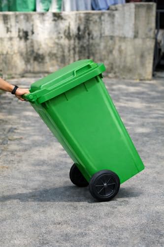 Image of Prima Plastic Manual-Lift Garbage Waste Dustbin with Wheels 120 Ltr Green