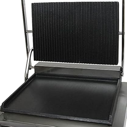 KuKoo Edelstahl Panini Grill Elektrogrill Sandwichtoaster Grill Tischgrill 1/2 glatt-1/2 gerillt 2200W mit Gratis Draht Reinigungsbürste und 2 x Fettauffangschalen 43 cm (B) x 31 cm (T) x 21,5 cm (H) – Bild 3