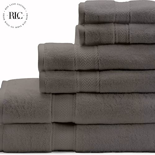 Red Land Cotton Bath Towels Set | American Grown 100% Luxury Cotton Wash Cloths For Body Hand & Face | Hotel Premium Quality | 6 Piece Towels For Bathroom | Usa Made Fluffy Soft And Durable | Gray #TOP7