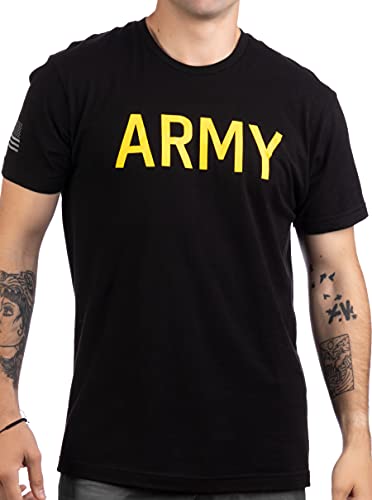 Ann Arbor T-shirt Co. Army PT Style Shirt | U.S. Military Physical Training Infantry Workout T-Shirt-(BlackCot L)