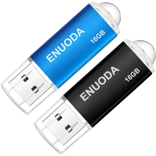 ENUODA Memoria USB 16GB 2 Piezas Pendrive USB 2.0 Stick Flash Drive con luz LED (Negro Azul)