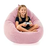 LPMOERA Bean Bag Chair Memory Foam Bean Bag Chairs for Kids/Teens with Filling Round Kids Bean Bag Chair for Living Room Bedroom College Dorm Reading Chair Pink