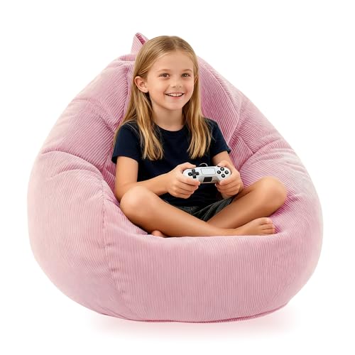 LPMOERA Bean Bag Chair Memory Foam Bean Bag Chairs for Kids/Teens with Filling Round Kids Bean Bag Chair for Living Room Bedroom College Dorm Reading Chair Pink