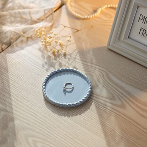 Vincomic Ceramic Ring Trinket Dish With Handmade Braid Edges-Round Jewery Tray For Rings,Blue,Vanlentine's Day Mother's Day Chritsmas For Women #TOP1