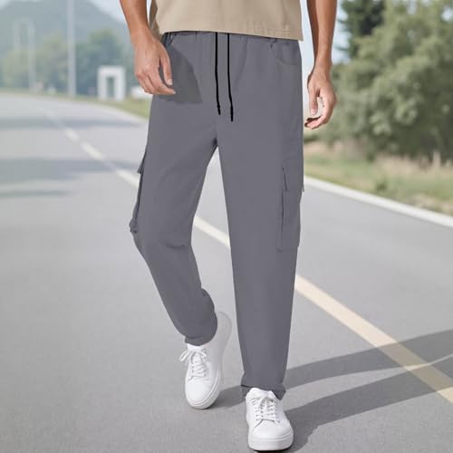 Men's Linen Casual Pants Summer Lightweight Drawstring Waist with Pockets Breathable Loose Fit for Daily2