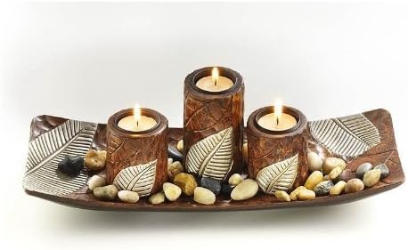 Dekoschale with Three Candlestick a.Wood
