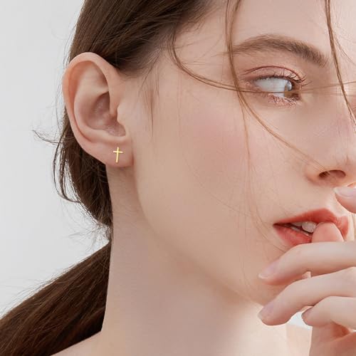 KECHO 14k Solid Gold Cross Earrings for Women Religious Stud Earrings Christian Jewelry Birthday Mothers Day Christmas Gifts for Mom Wife2