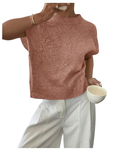 Image of SOLY HUX Women's Short Sleeve Sweater 3D Floral Sweaters Pullover Tank Tops Knit Vest Trendy Fashion Clothing