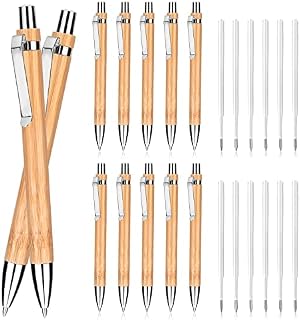 cobee 24 Pcs Bamboo Ballpoint Pen and Refills Set, 1mm Retractable Ball point Pens Black Ink Pens Sustainable Pen for Writing Journaling School Office(12 Pcs Pens+12 Pcs Refills)