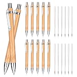 Cobee 24 Pcs Bamboo Ballpoint Pen and Refills Set, 1mm Retractable Black Ink Pens Sustainable for Writing, Journaling, School, Office (12 Pens + 12 Refills)
