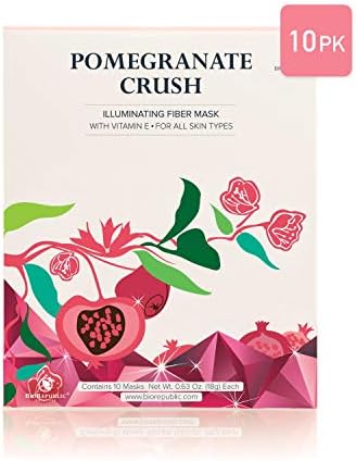 BioRepublic SkinCare Pomegranate Crush Facial Sheet Mask | Hydrate, Brighten, and Energize Skin | Organic Masks with Ellagic Acid for Sun Protection | Box of 3