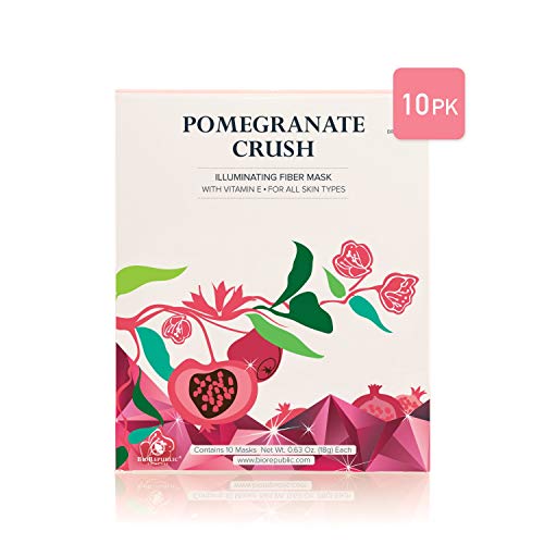 Biorepublic Skincare Pomegranate Crush Facial Sheet Mask | Hydrate, Brighten, And Energize Skin | Organic Masks With Ellagic Acid For Sun Protection | Box Of 3 #TOP20