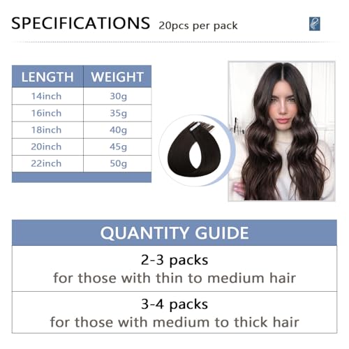 Image of COOKAYU Invisible Tape in Hair Extensions Human Hair Darkest Brown