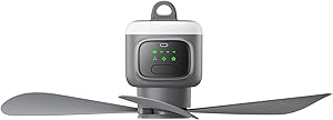 VVU&CCO 18' Portable Ceiling Fan with Light for Patio Canopy Tent Porch RV, 4 Speed Adjustment with Lighting, 8 Hours Timer & Use Time Up to 16H, 12000mAh Battery -operated Ceiling Fan