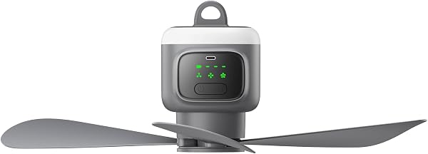 VVU&CCO Wireless Ceiling Fan with Remote Control, 12000mAh Battery, Ceiling Fan with Light, 4 Speed Levels, Timer for Outdoor Tent, Deck, Gazebo, Porch and - 1