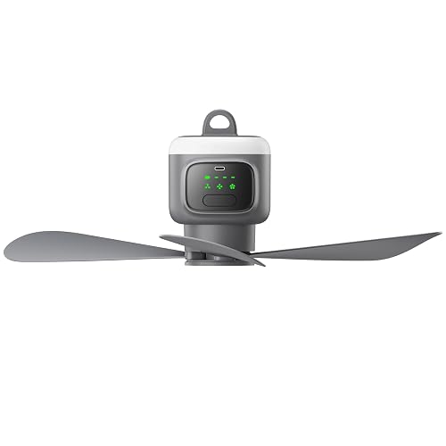 VVU&CCO 18' Portable Ceiling Fan with Light,12000mAh Battery Operated