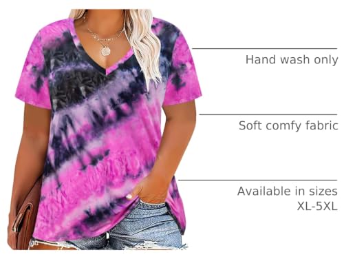 Image of RITERA Women Plus Size Tops Tie Dye V Neck Shirt Floral Camo Summer Short Sleeve Tunic Oversized Ladies Blouse XL-5XL