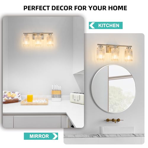 Image of 3 Light Bathroom Light Fixtures Modern Brushed Nickel 18 Inch Vanity Lights for Bathroom Lighting Fixtures Over Mirror with Thickened Glass Shade for Cabinet Mirror Bedroom Hallway