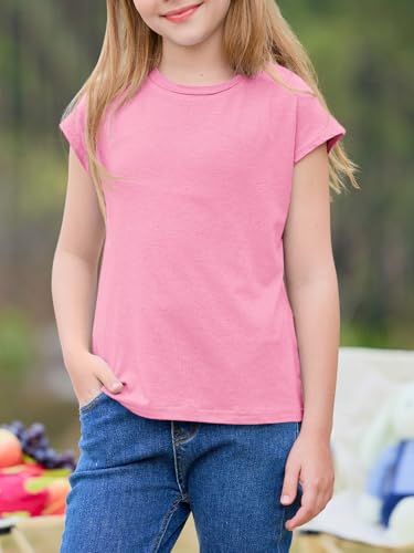 Image of Imily Bela Girls Short Sleeve T Shirts Crew Neck Cap Sleeve Tank Tops Casual Loose Summer Shirt Kids 5-14 Years