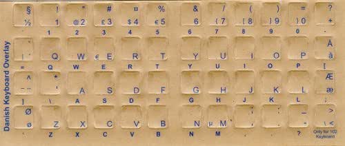 Danish Keyboard Stickers - Labels - Overlays with Blue Characters