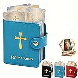 Katholisches Heiligenkartenetui aus Kunstleder – Taschenformat mit Druckknopfverschluss, kompaktes religiöses Album mit Klarsichthüllen, Platz für bis zu 40 Heiligen und Gedenkkarten (blue)