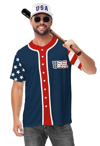 AOBUTE Camisa masculina de beisebol com bandeira americana de manga curta 4 de julho, Patriota, 3G