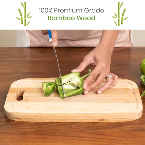 Image of Yellow Weaves Extra Large Bamboo Wood Chopping Board (26 x 36 CM, 2 CM Thickness) Cutting Board with Juice Groove for Vegetables, Fruits, for Kitchen Use, Eco Friendly, BPA Free, Anti Microbial