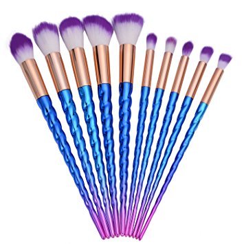 Miniatura 5 de Juego de 10 brochas de maquillaje de sirena Boniss, con bolsa, de nailon, para maquillaje, base, polvo, sombra de ojos, delineador de ojos, mezcla,