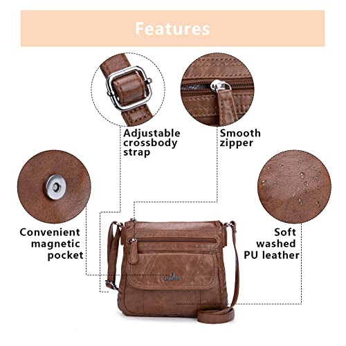 Image of Angelkiss Small Womens Crossbody Bag Leather Shoulder Purse for Women Hobo Bag with Adjustable Shoulder Strap