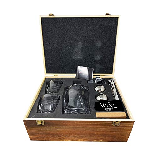 Whiskey Stones & Decanter Gift Set For Men & Women, By The Wine Savant, 2 Xl Stainless Steel Whiskey Balls, 2 Twist Glasses, Whiskey Decanter, 2 Coasters, Freezer Pouch & Special Tongs In Pinewood Box #TOP5