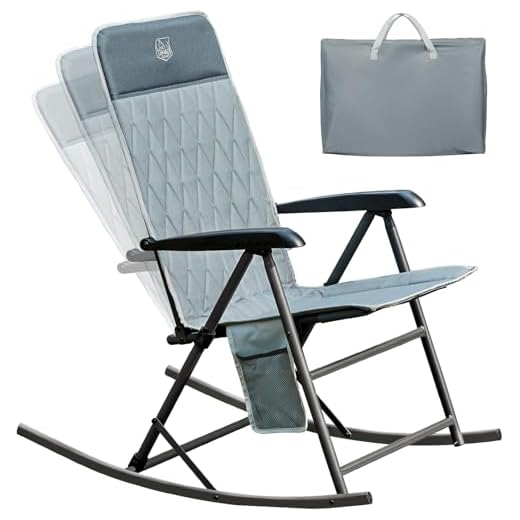 TIMBER RIDGE Portable High Back Rocker Chair with Adjustable Armrest and Side Pocket Ideal for Camping Lawn Patio Yard and Indoor, Support up to 300 lbs, Grey
