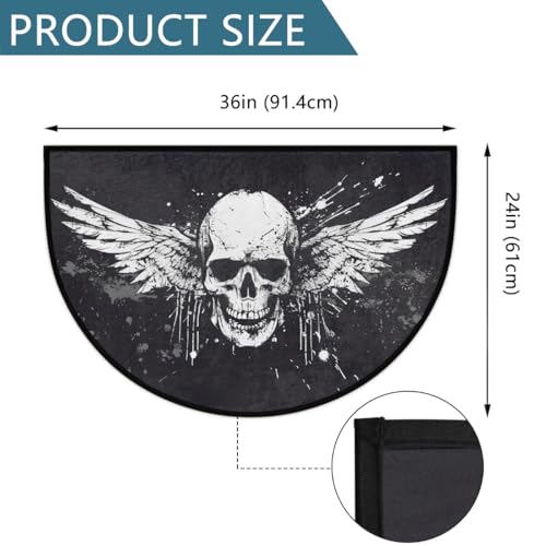 Image of cfpolar Half Round Door Mat Halloween White Skull Non-Slip Semi Circle Area Rug Washable Half Moon Hearth Rugs for Indoor Outdoor Bathroom Kitchen Patio Runner Mat Laundry Room Home Decoration