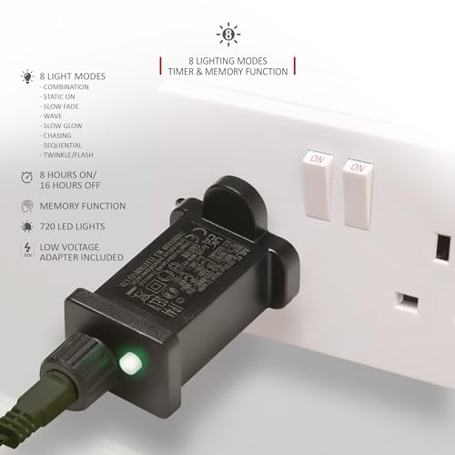 NETTA Christmas Tree Cluster Lights 720 LED - 8 Hours On Timer, 8 Light Modes, Plug in, Waterproof Indoor & Outdoor Use – 720 LED / 9m Lit Length, Cool White