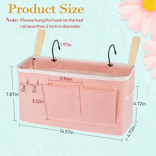 Image of Bedside Storage Caddy /Bedside Hanging Storage Bag for Headboards Bunk Beds Dorm Rooms Book Phone Magazine Holder (Light Pink)
