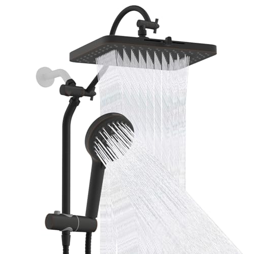 Hibbent cUPC Certified Upgraded 13'' Shower Head Combo, High Pressure 5 Spray Rainfall Showerhead with 10 Sprays Handheld, All Metal 3-way Diverter Shower Arm, 71'' Hose and Holder, Brushed