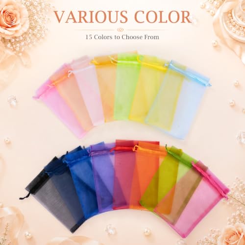 Image of FUNFERY 100PCS Peach Champagne Organza Gift Bags 5x7in,Drawstring Pouch