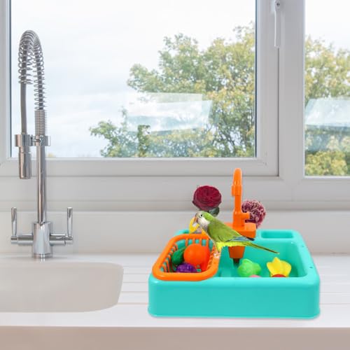 Bañera para loros con grifo de ducha automática y agua corriente de ABS 5