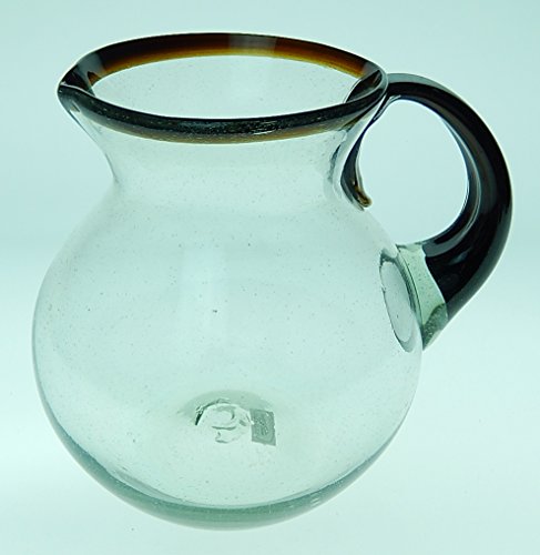 Mexican Glasses & Pitcher Set, Amber Rim, Hand Blown, 16 oz (Set of 4) Pitcher 8 cups