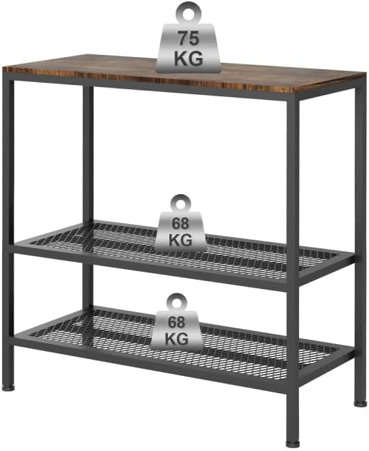 Kitchen Island with 3 Tier Storage, Height-Adjustable Kitchen Shelf, Microwave Stand for Dining, Sturdy Metal Frame, 30.7" L x 13.77" D x 31.51" H,Rustic Brown and Black